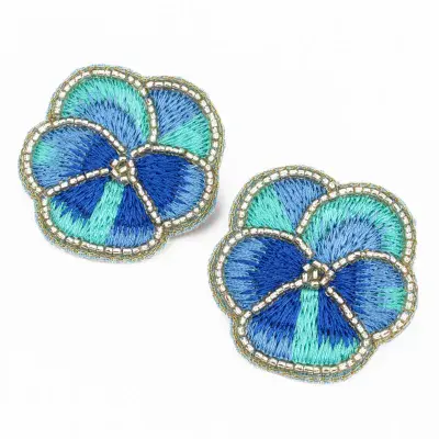 Blue Pansy Stud Beaded Earrings