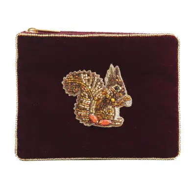 Burgundy Squirrel Small Velvet Pouch