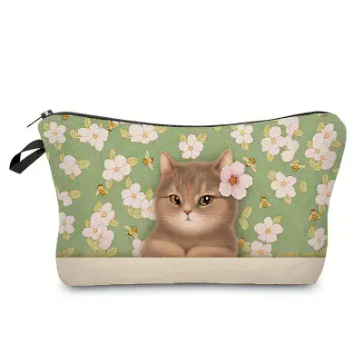 Cat & Flower - Make up Bag