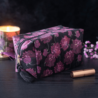 Dark Romance Floral Print Makeup Bag
