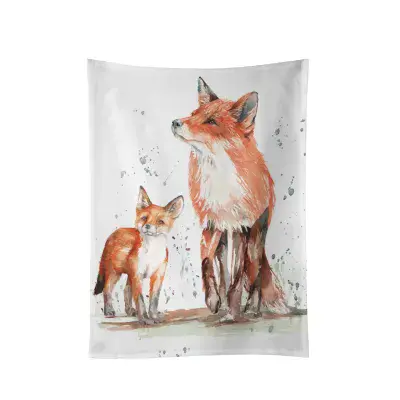 Fox and Cub Design Cotton Teatowel
