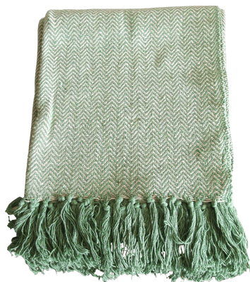 Green Herringbone Blanket Throw - Botanicals