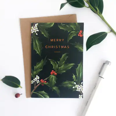 Holly Border Greetings Cards