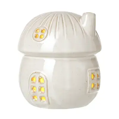 Light-Up White Porcelain Mushroom House