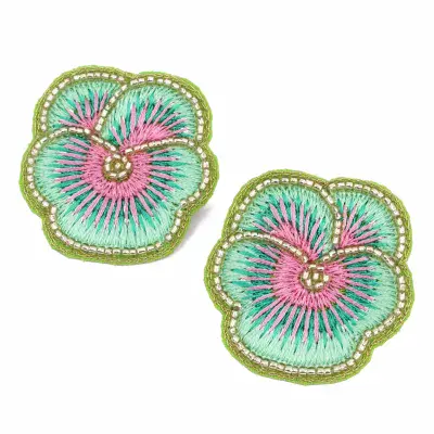 Mint Green Pansy Stud Beaded Earrings