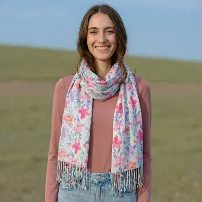 Pastel Flowers Pashmina Style Scarf