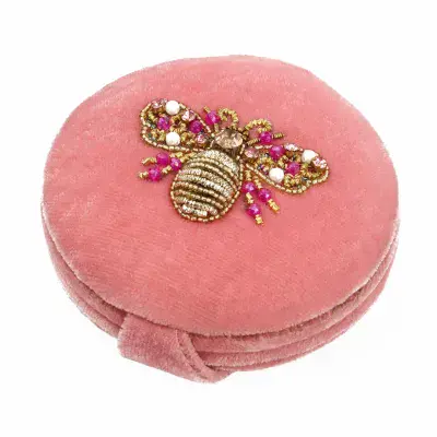 Pink Flower Bee Compact Mirror