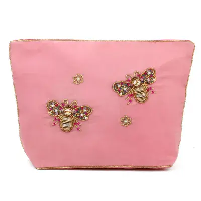 Pink Flower Double Bee Large Pouch