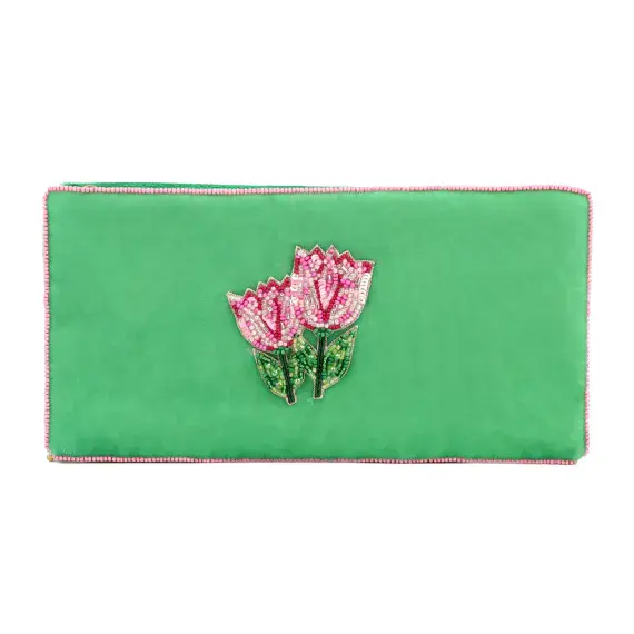 Pink Tulip On Green Multi Use Pouch