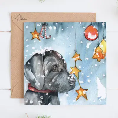 Puppy Dog Design Festive Christmas Card
