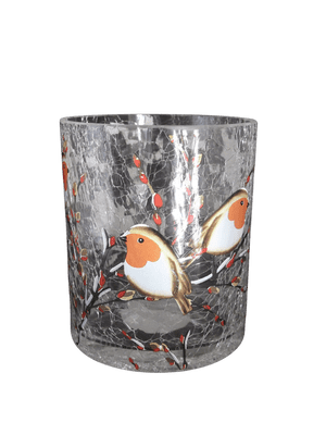 Red Robins Glass T-Light Holder