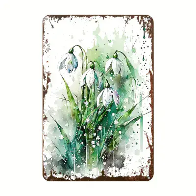 Retro Vintage Snowdrops Metal Sign