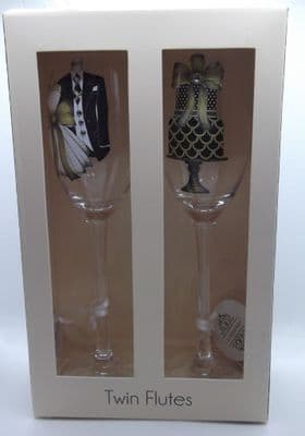 Twin Wedding Day Flute Glasses by S E Hagarman