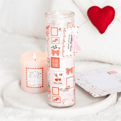 Valentine Postage Stamp Print Sparkling Rose Tube Candle
