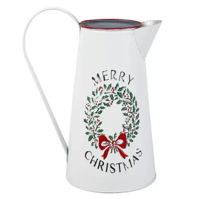 White Metal Merry Christmas Wreath Jug