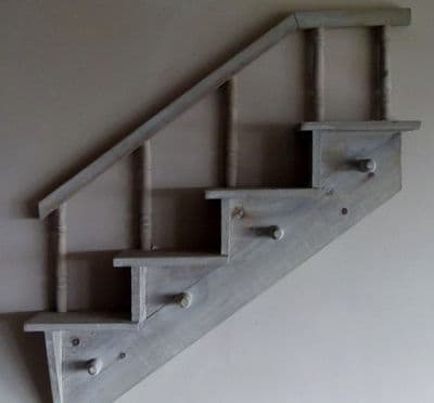 Wooden Staircase Shelf with Hooks
