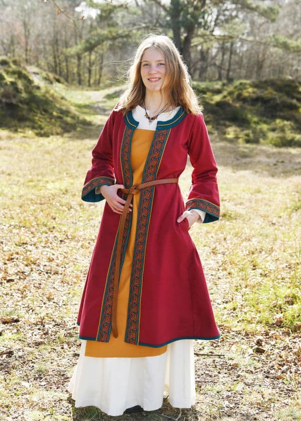   Embroidered Viking Coat Wine Red / Petrol Blue