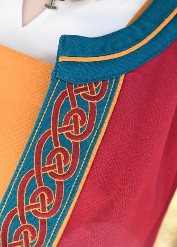   Embroidered Viking Coat Wine Red / Petrol Blue