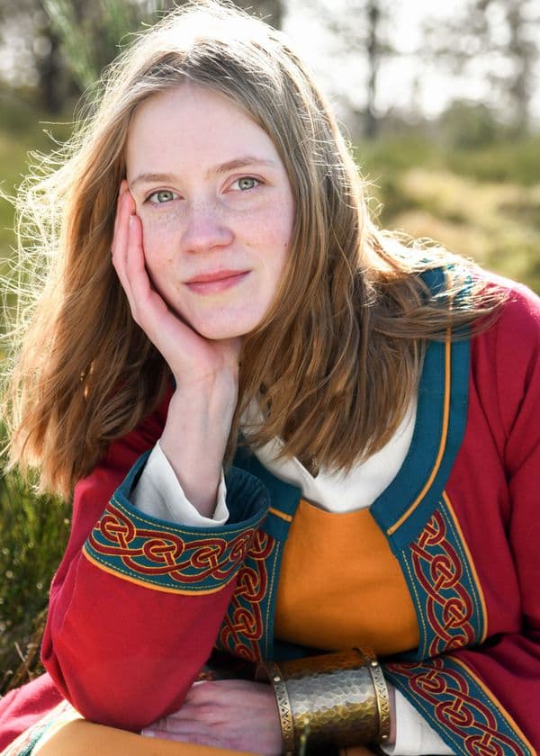   Embroidered Viking Coat Wine Red / Petrol Blue