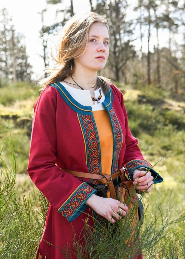   Embroidered Viking Coat Wine Red / Petrol Blue