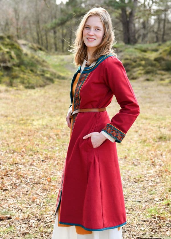   Embroidered Viking Coat Wine Red / Petrol Blue