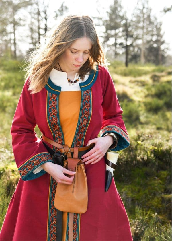   Embroidered Viking Coat Wine Red / Petrol Blue