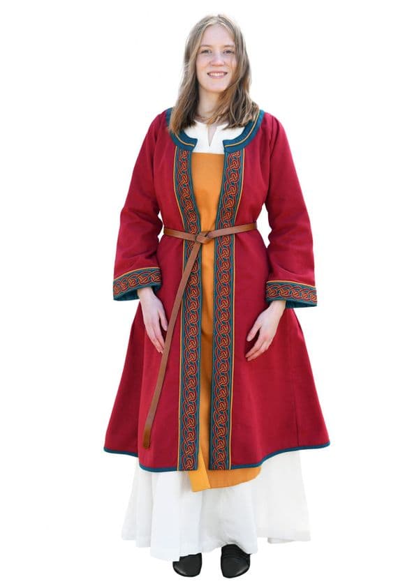   Embroidered Viking Coat Wine Red / Petrol Blue
