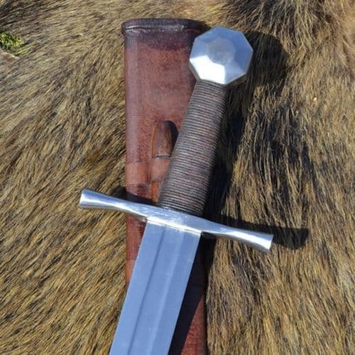 13C Crusader Sword 13th Century with Leather Scabbard,Blunt Battle Re-enactment