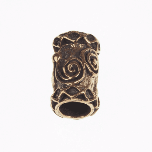 Beard/Hair Bead, Bronze with Spiral And Diamond Motifs
