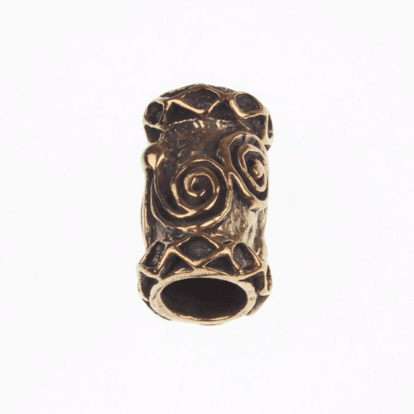 Beard/Hair Bead, Bronze with Spiral And Diamond Motifs