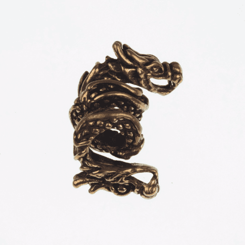 Beard/Hair Bead, Two Headed Dragon Motif, Bronze