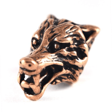 Beard/Hair Bead, Wolf's Head from Bronze