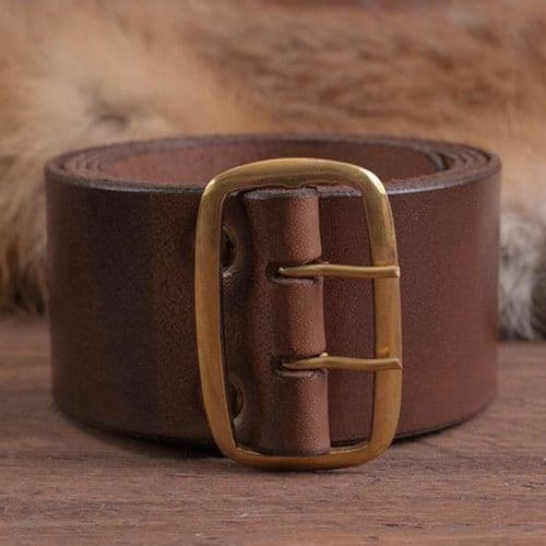 Brown Leather Belt With Brass Buckle approx. 135cm