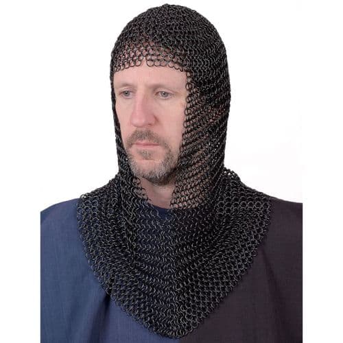 Chain Mail Coif Butted Mild Steel, 9mm I.D. Zinc Plated or Blackened Finish