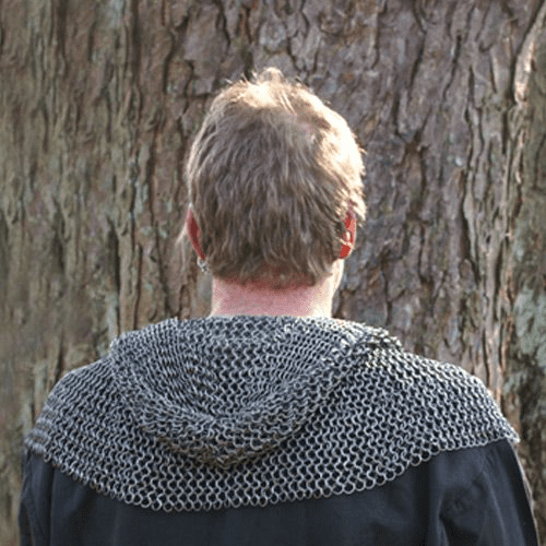 Chain Mail Coif Full Mantle Square Face Flat Ring Round Rivet Heads (FRR), 8mm I.D