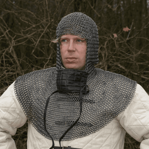 Chain Mail Coif With Square Ventail, Butted Spring Steel Rings 8mm I.D