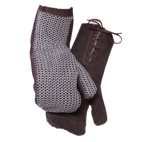 Chain Mail Padded Leather Mittens ID 6mm