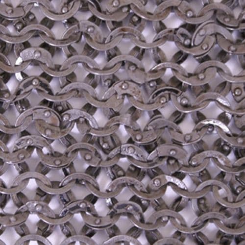 Chain Mail Square Piece, 20 X 20cm Flat Ring Round Rivet Heads (FRR),, I.D 8mm