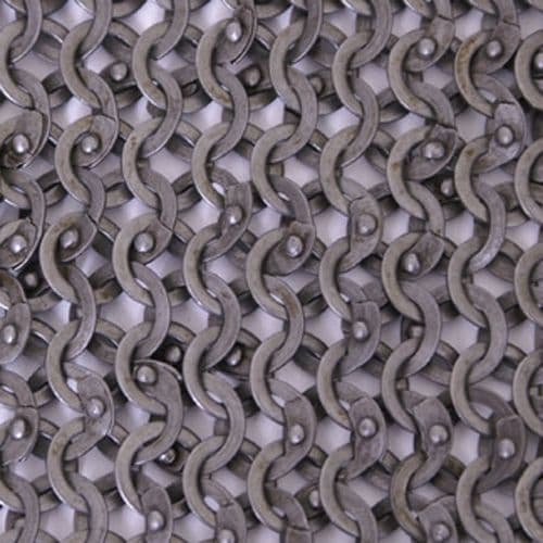 Chain Mail Square Piece, 20 X 20cm Flat Ring Round Rivet Heads Mixed (FRM), I.D 8mm