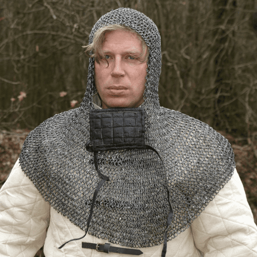 Chainmail Coif With Square Ventail,Riveted Round Rings, 8mm I.D