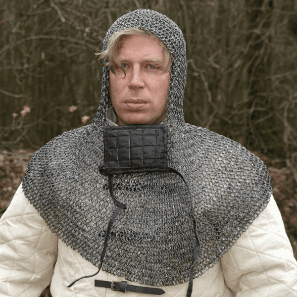 Chainmail Coif With Square Ventail,Riveted Round Rings, 8mm I.D