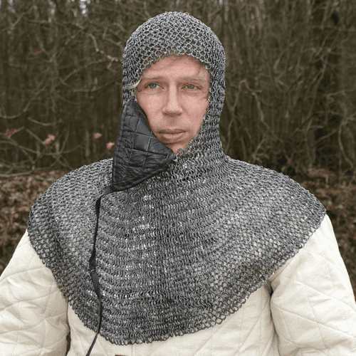 Chainmail Coif with Triangular Ventail. Riveted Round Rings, 8mm I.D