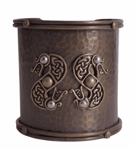 Cuff Bracelet from Dented Brass with Snake Motif