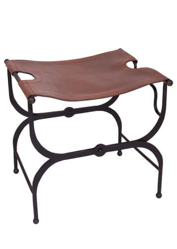 Folding Stool with Leather Seat