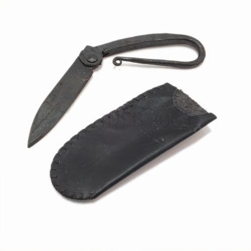Hand Forged Folding Knife with Leather Sheath