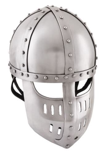 High Medieval Spangenhelm with Face Plate Leather Liner