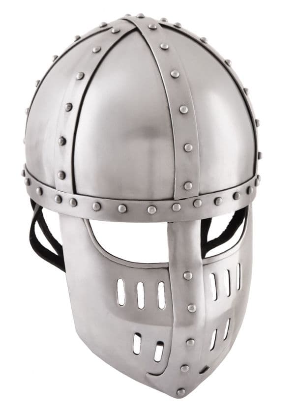 High Medieval Spangenhelm with Face Plate Leather Liner