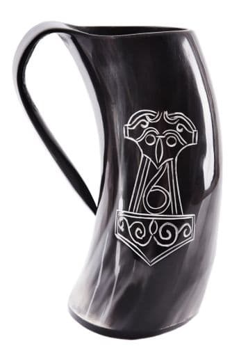 Horn Beer Mug/Tankard- Mjolnir, Hammer of Thor