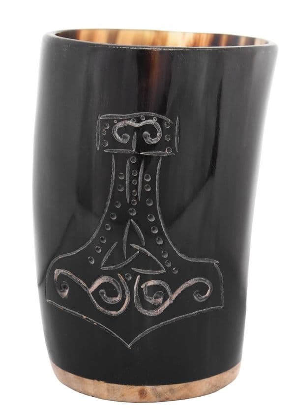 Horn Drinking Cup with Wooden Base and Mjolnir