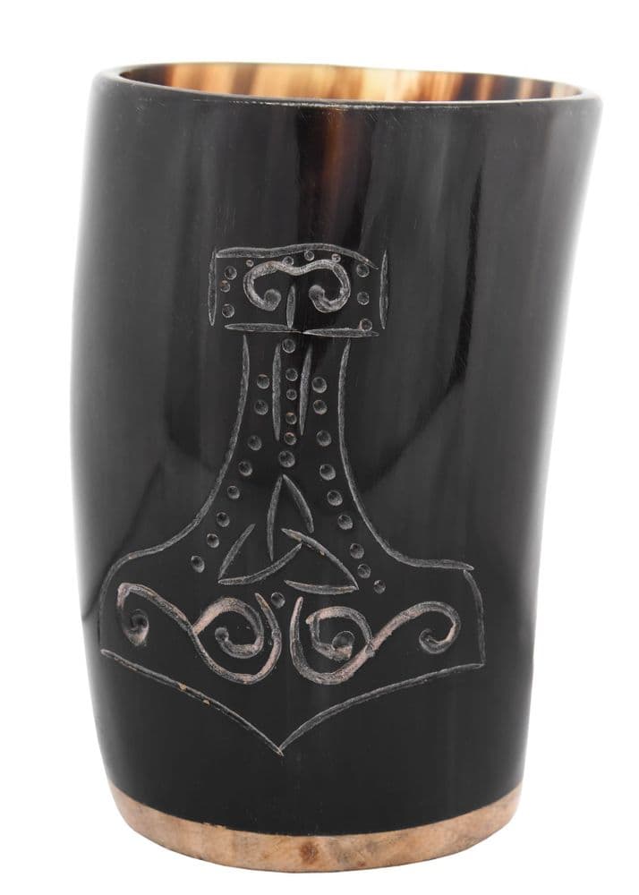 Horn Drinking Cup with Wooden Base and Mjolnir